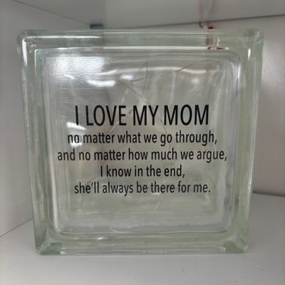I Love My Mom Glass Block