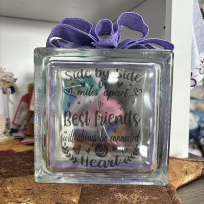 Side By Side Or Miles Apart Friendship Glass Block