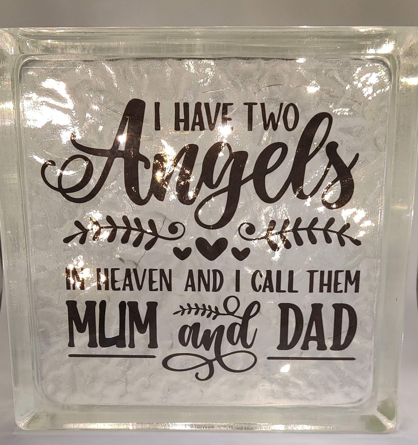 I Have Two Angels In Heaven Glass Block