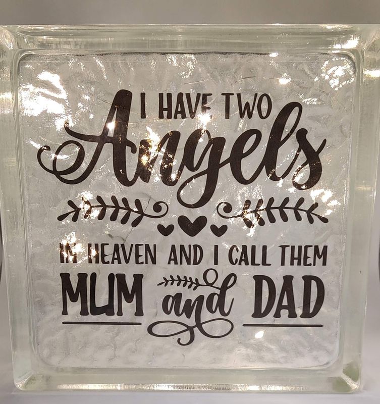 I Have Two Angels In Heaven Glass Block