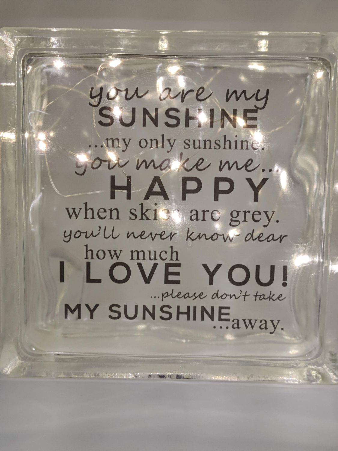 You Are My Sunshine Glass Block