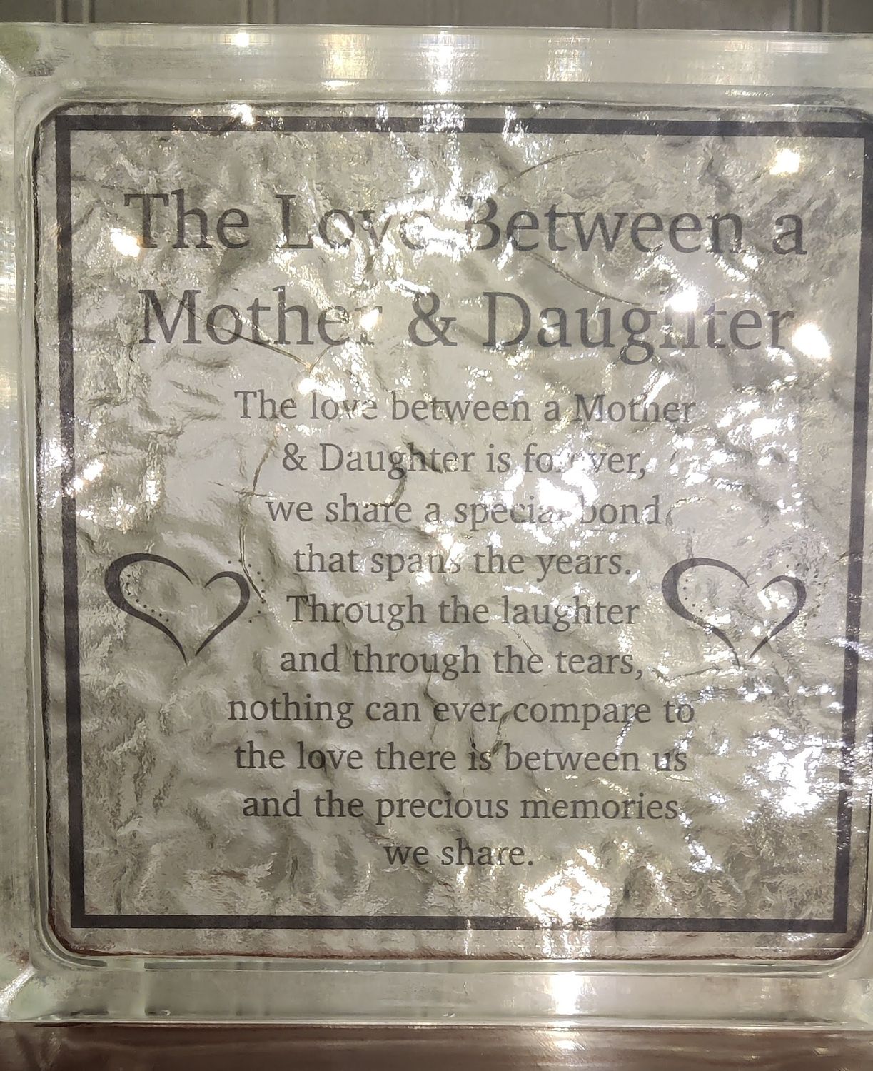 The Love Between a Mother and Daughter Glass Block