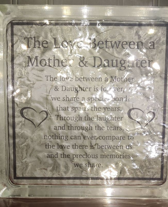 The Love Between a Mother and Daughter Glass Block