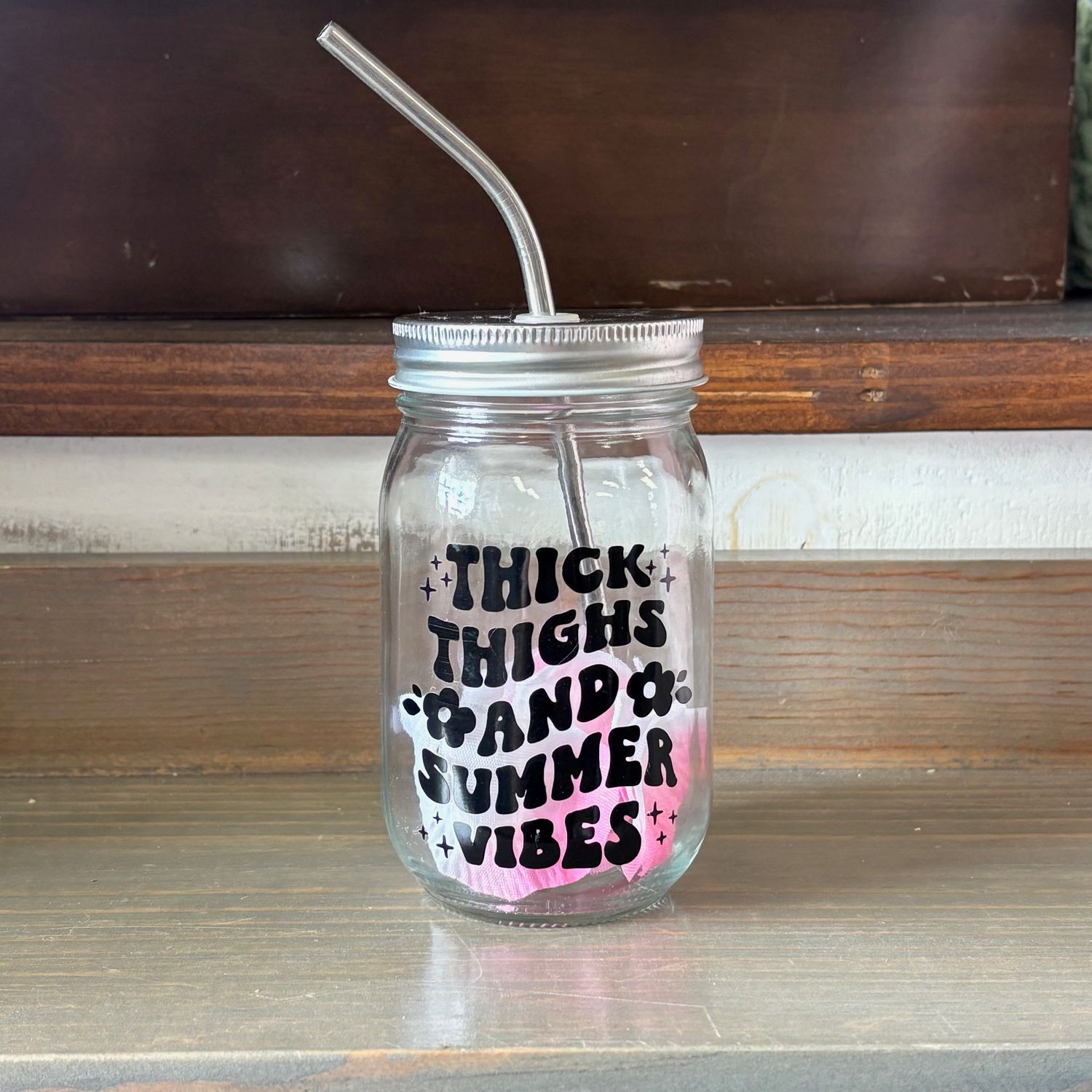 Thick Thighs and Summer Vibes Jar Cup with Straw