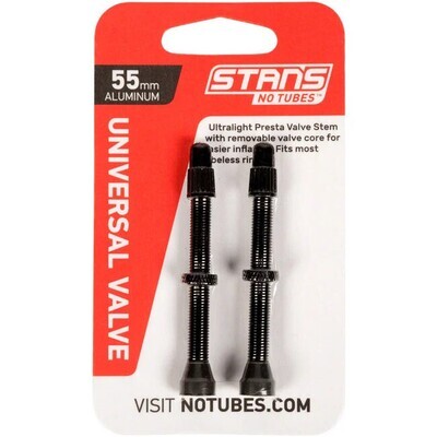Alloy Presta Valve Stem, 55mm Universal, Pair - Blk