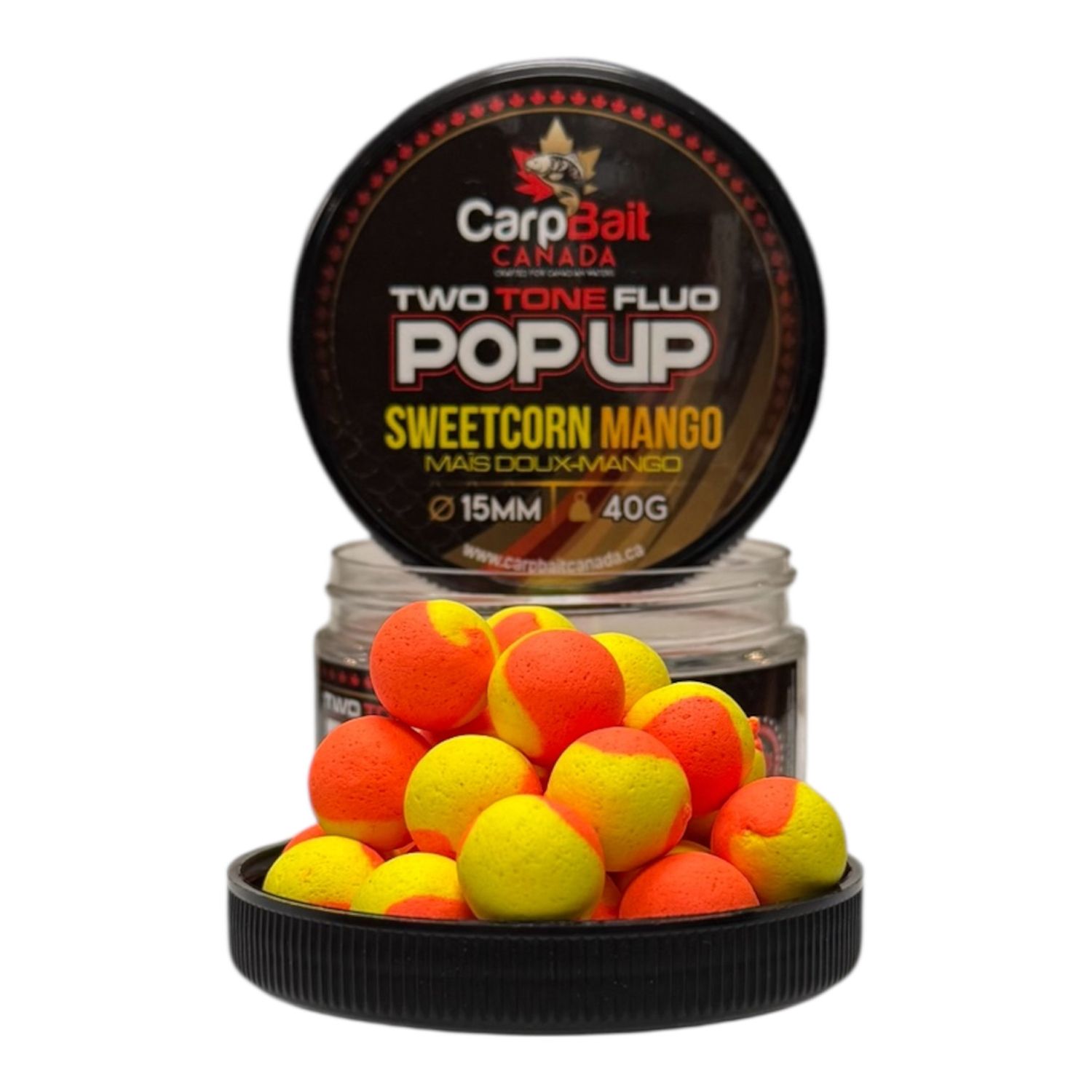 Two Tone FLUO Pop-Up, Flavour: Sweet Corn-Mango 15mm-40g Yellow-Orange * CBC1002