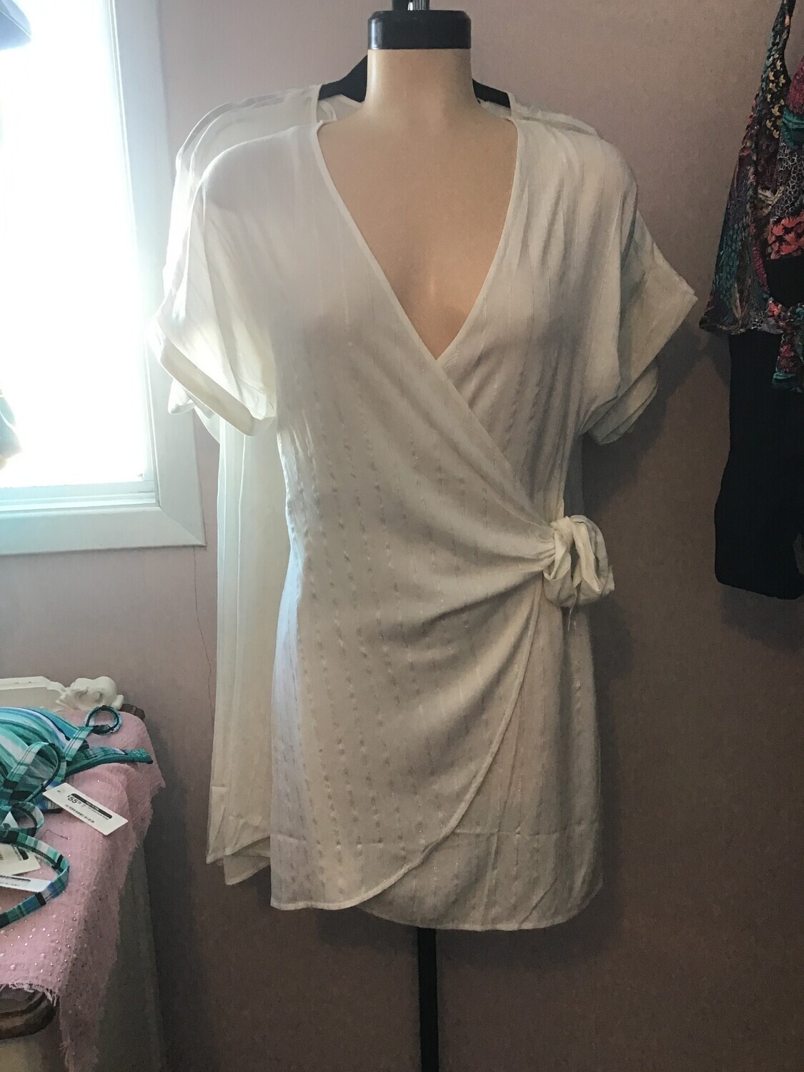 ESDL0166 Cover Up Wrap Dress, Color: True White, Size: S
