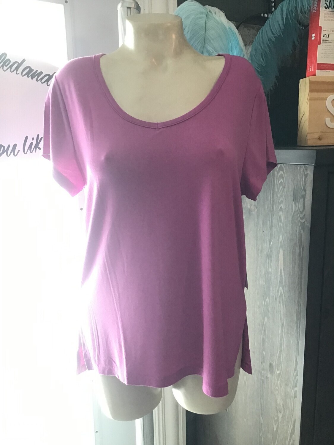 Sale L400434 V-Neck Loose Tee, Color: Rosebud, Size: S