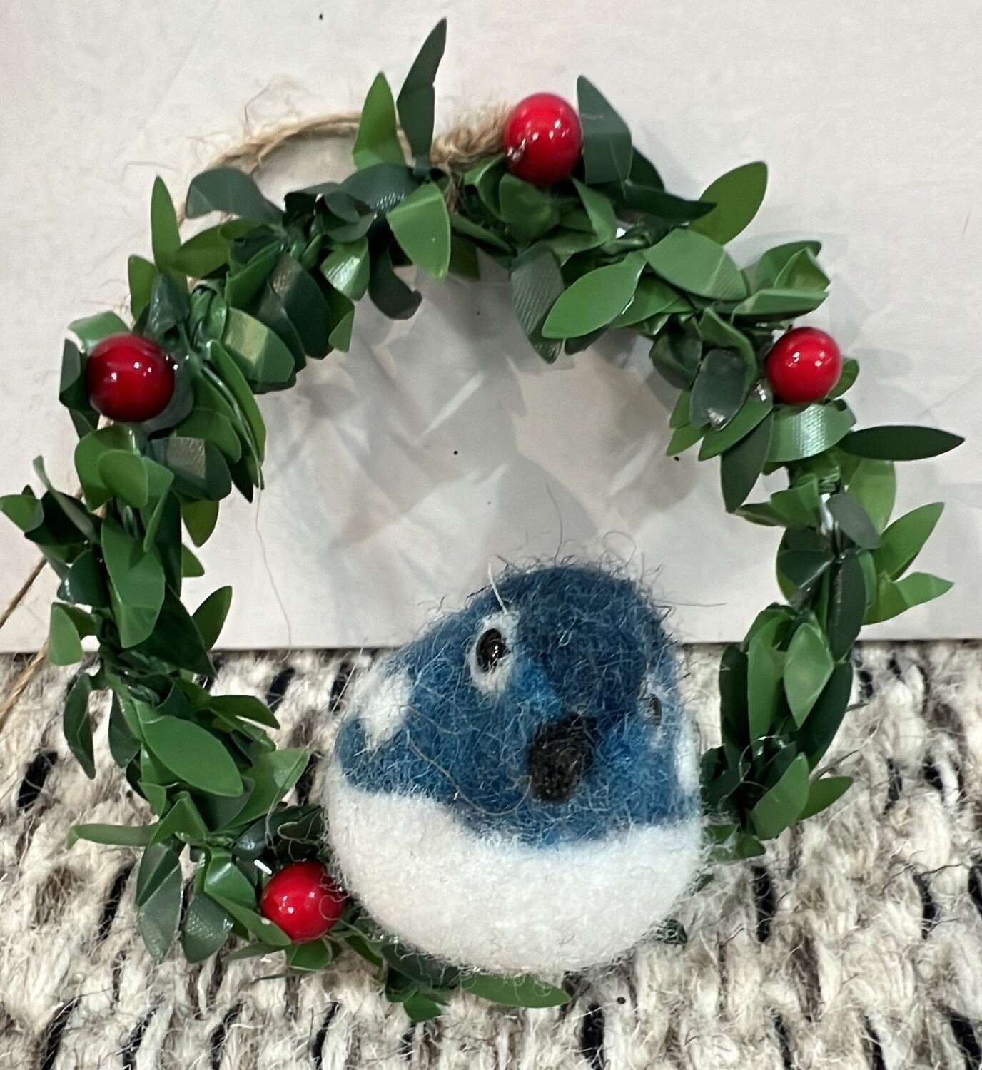 Blue bird on Wreath Ornament