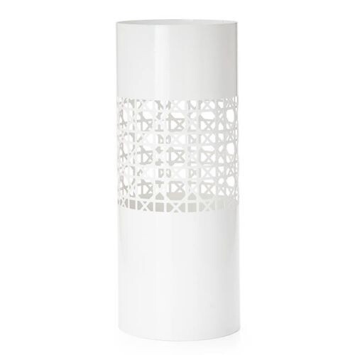 Basket weave cutout metal umbrella stand - white