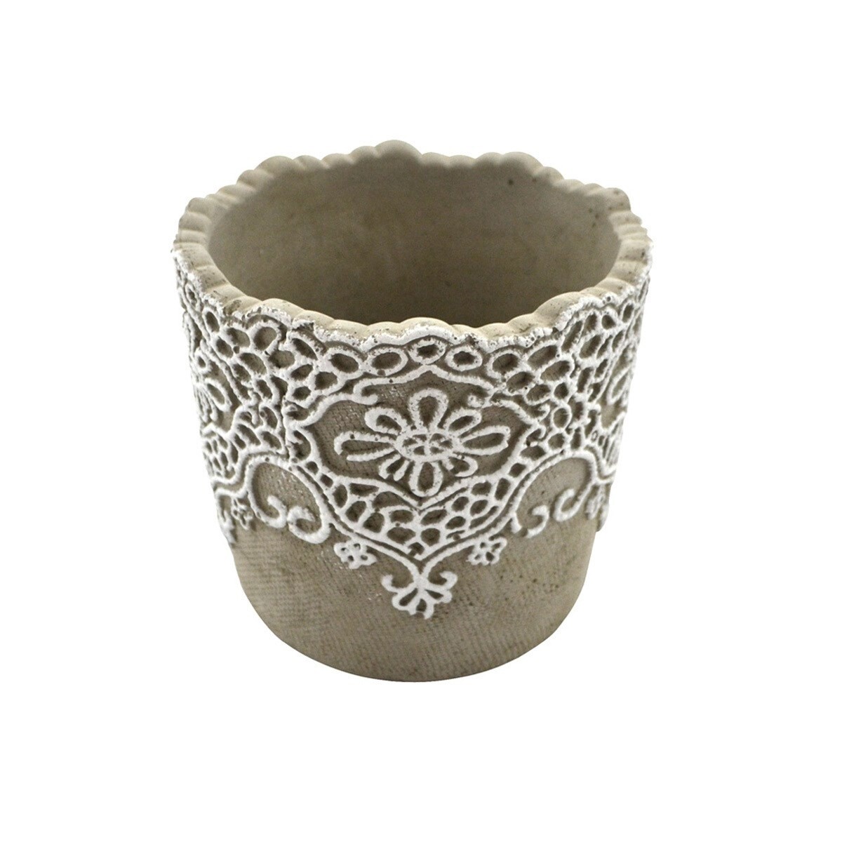 Cement Planter w/White Lace Design