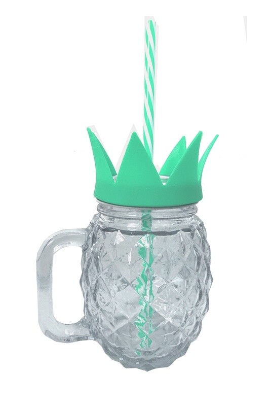 Pineapple Mason Glass w/Straw