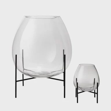 Carl Glass Vase on Black Metal Stand