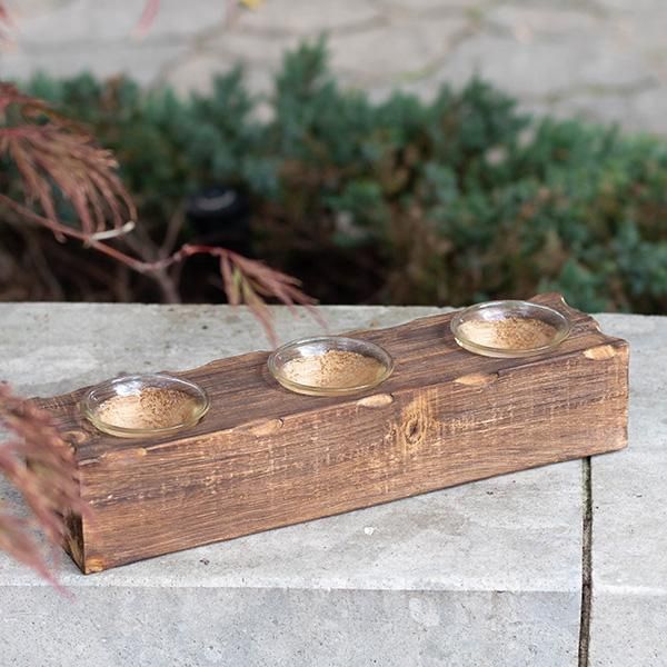 T-lite Candle Holder w/ Wooden Base