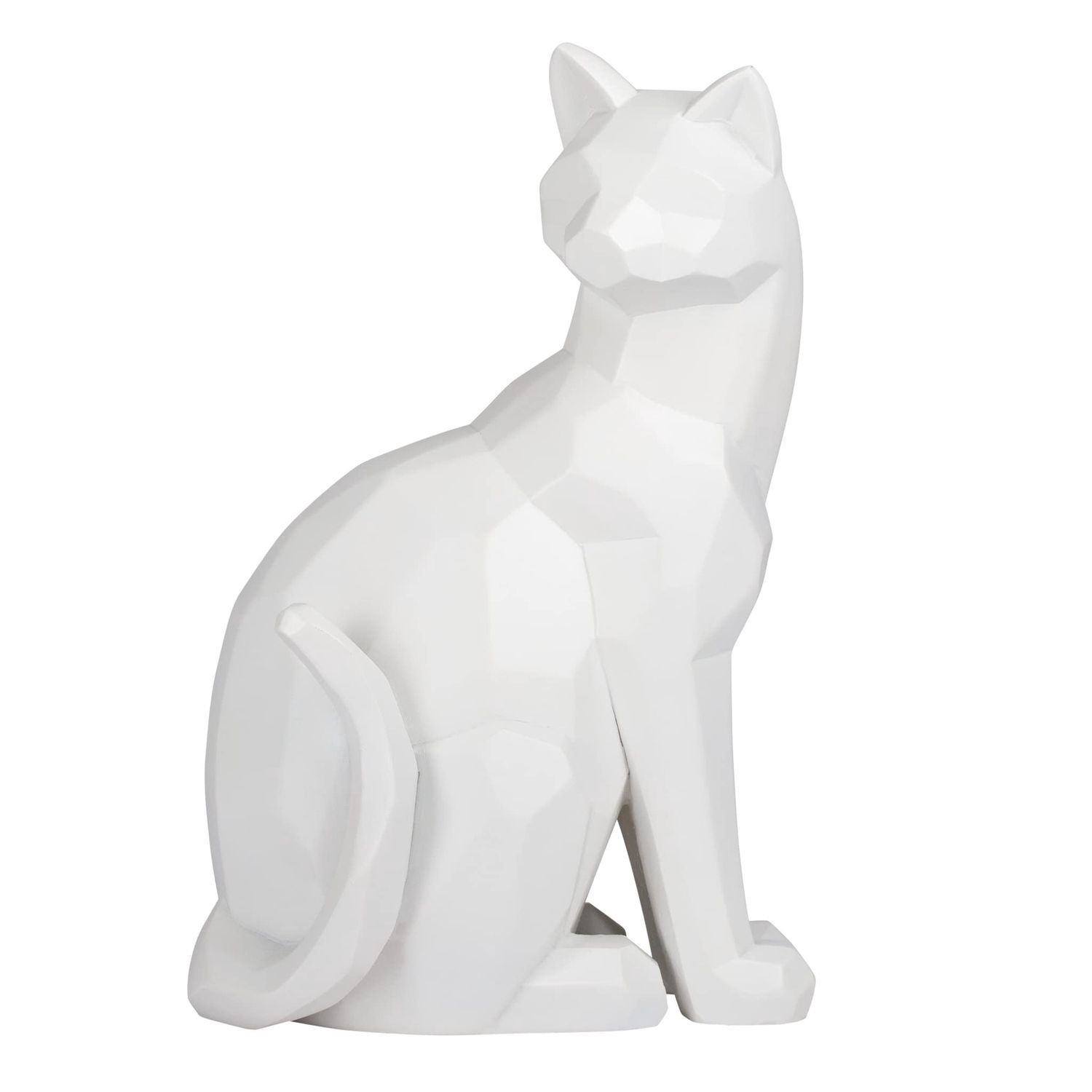Carved Angle Sitting Cat Decor - White
