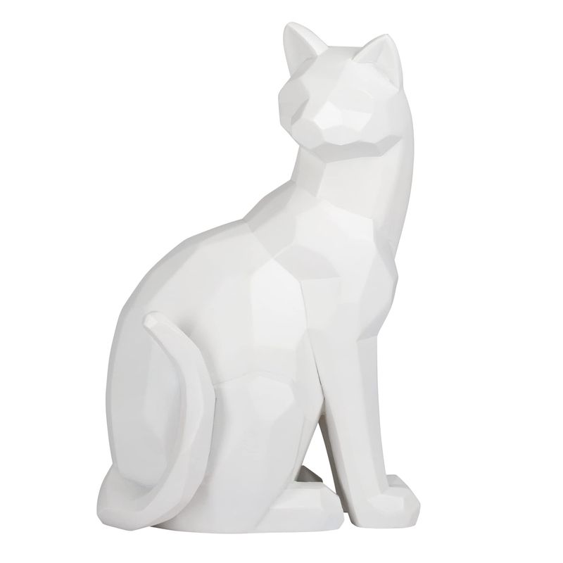 Carved Angle Sitting Cat Decor - White