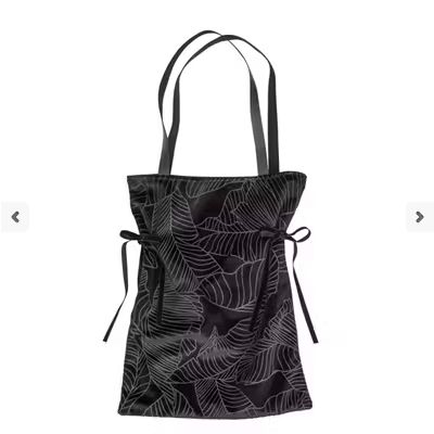 Cia Cinched Velour Black Leaf Tote