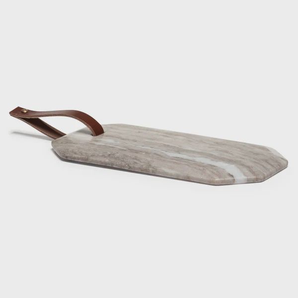 Hexagon Sepia Marble Platter w/ Leather Handle - small