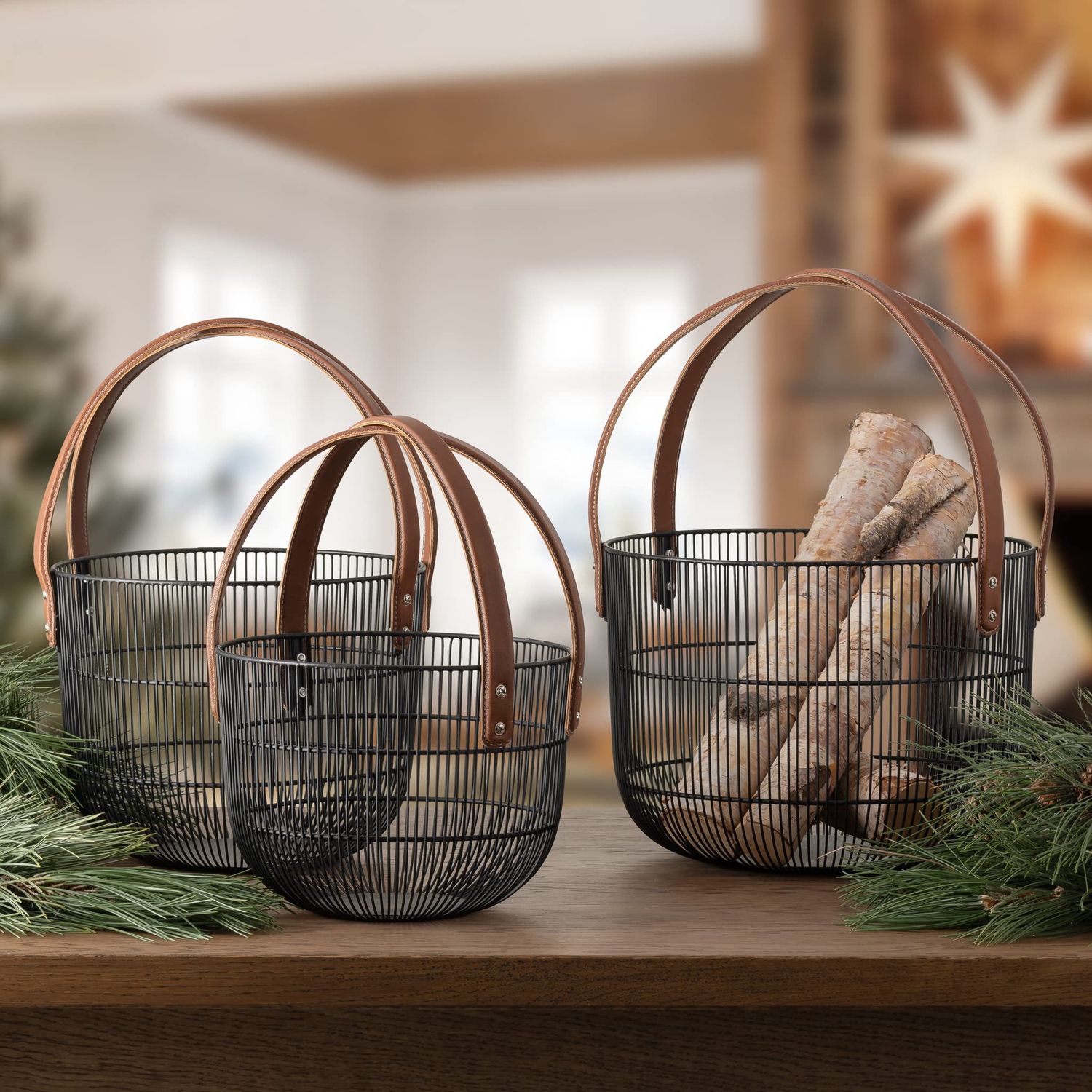 Mission Wire Baskets w/ Faux Leather Handle