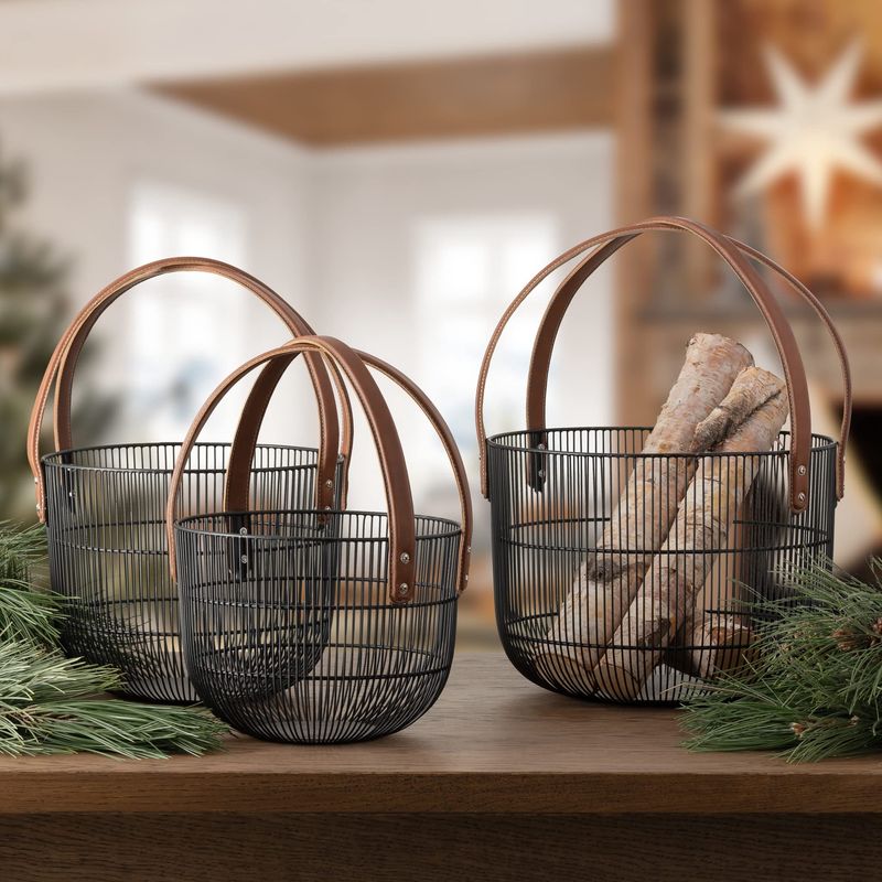 Mission Wire Baskets w/ Faux Leather Handle