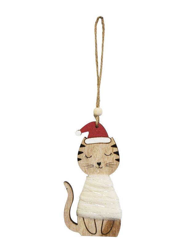 Wooden Cat Ornament / White