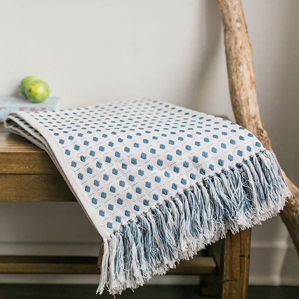 White and Blue Diamond Cotton Throw