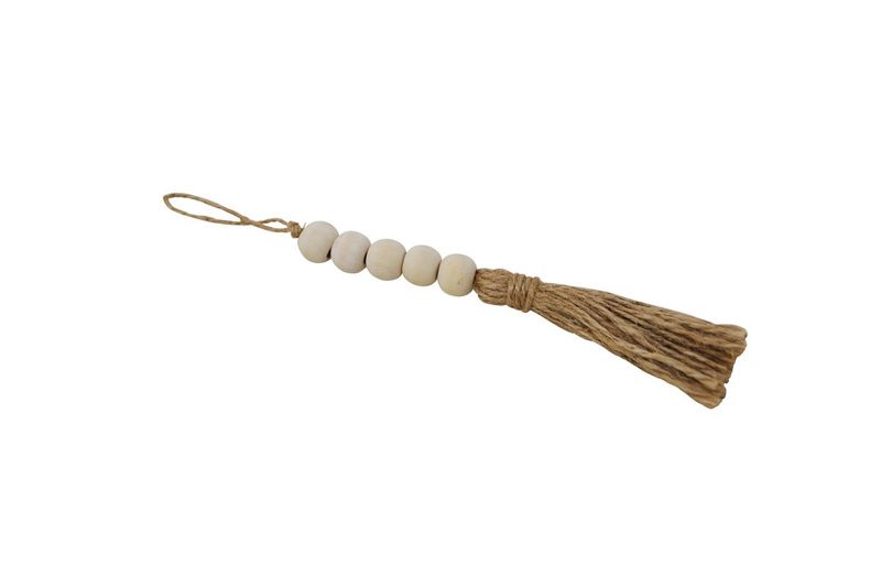 White Wooden Beads w/Tassle