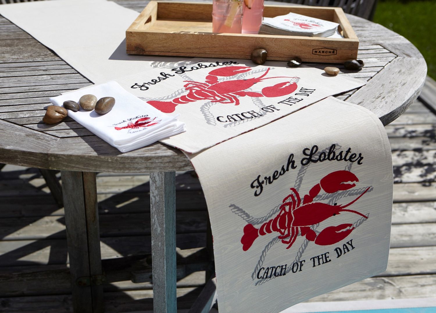 Lobster Catch Reverse Table Runner  - Red