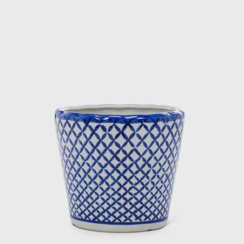 Blue and white ceramic planter