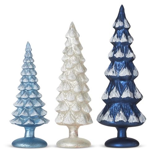 Blue &amp; White Snowy Glass Trees