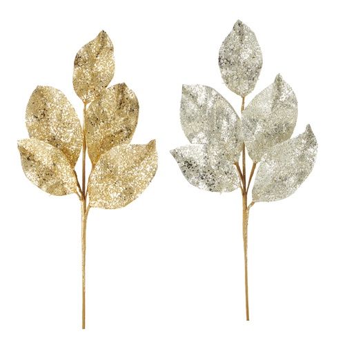 Beaded Metallic Leaf Spray - Asst Gold