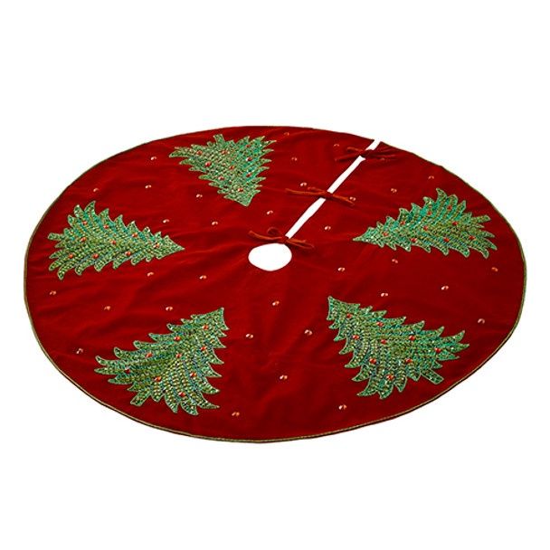 Red Velvet Tree Embroidered Tree Skirt