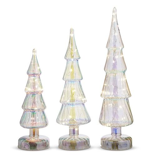 Lighted White Iridescent Glass Trees