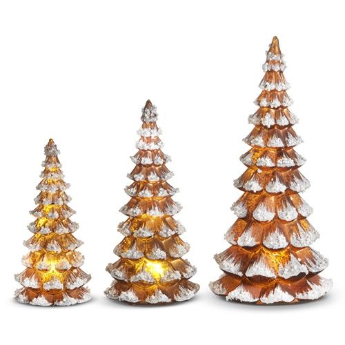 Snowy Lighted Glass Gingerbread Trees