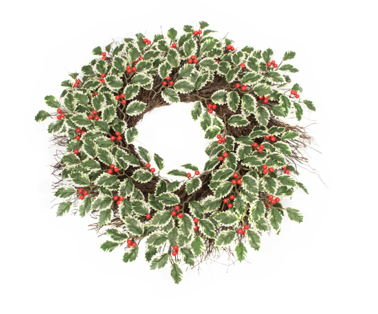 Variegated Holly Wreath w/Berries