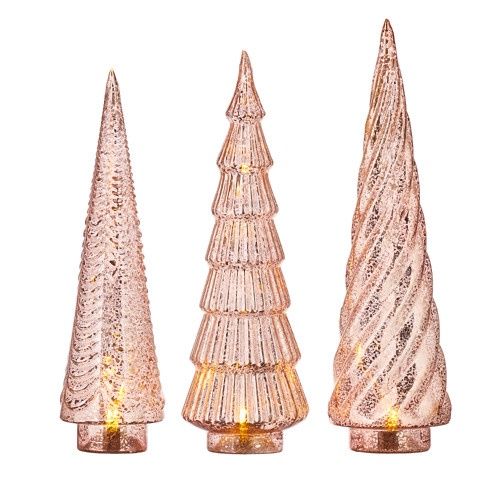 Pink Mercury Glass Lighted Tree Set