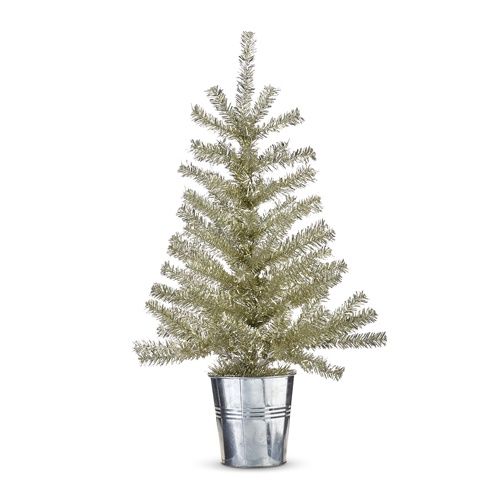 Tinsel Tree in Galvanized Bucket / Sm