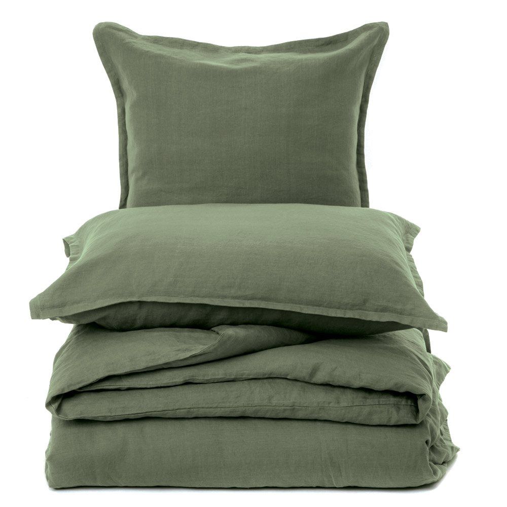 Lin Duvet Cover, Colour: Olive, Size: King