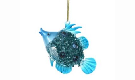 Aqua Hanging Glittered Tropical Fish Ornament