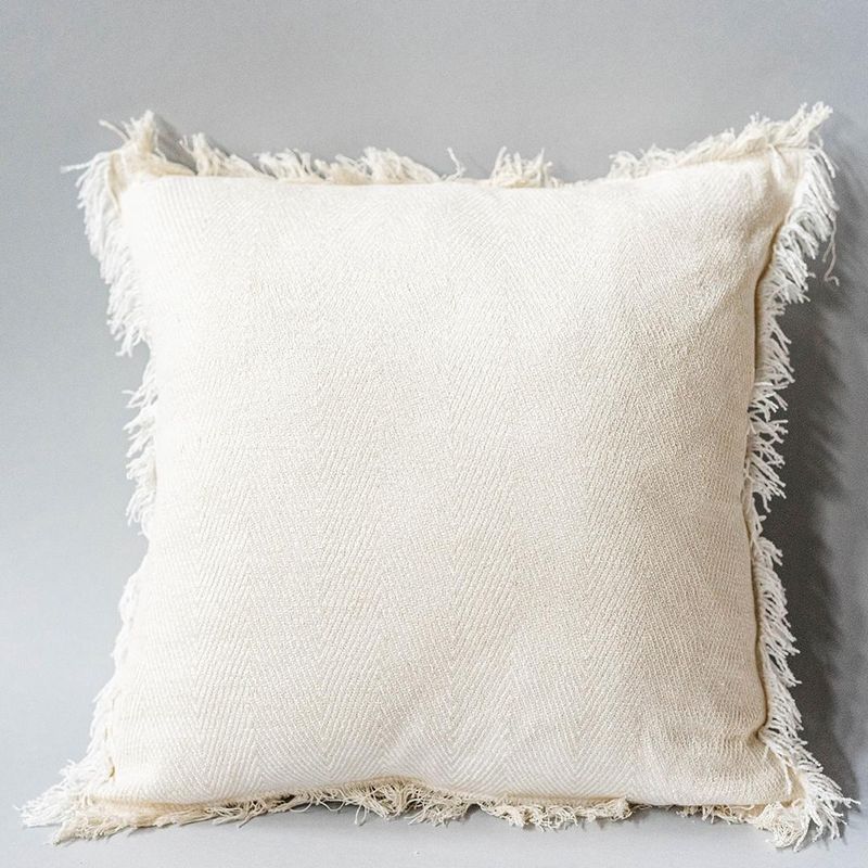 Cream Cotton Cushion Cover w/Frayed Edges