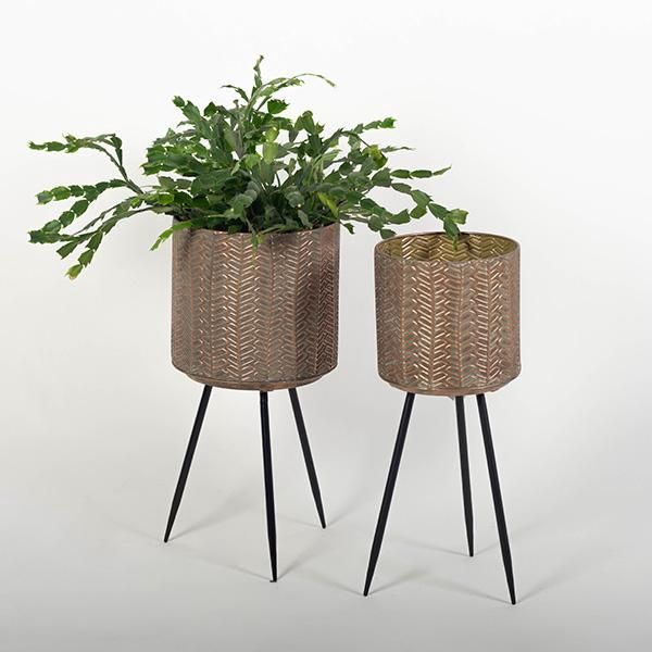 Metal Flower Pots On Stands, Set of 2