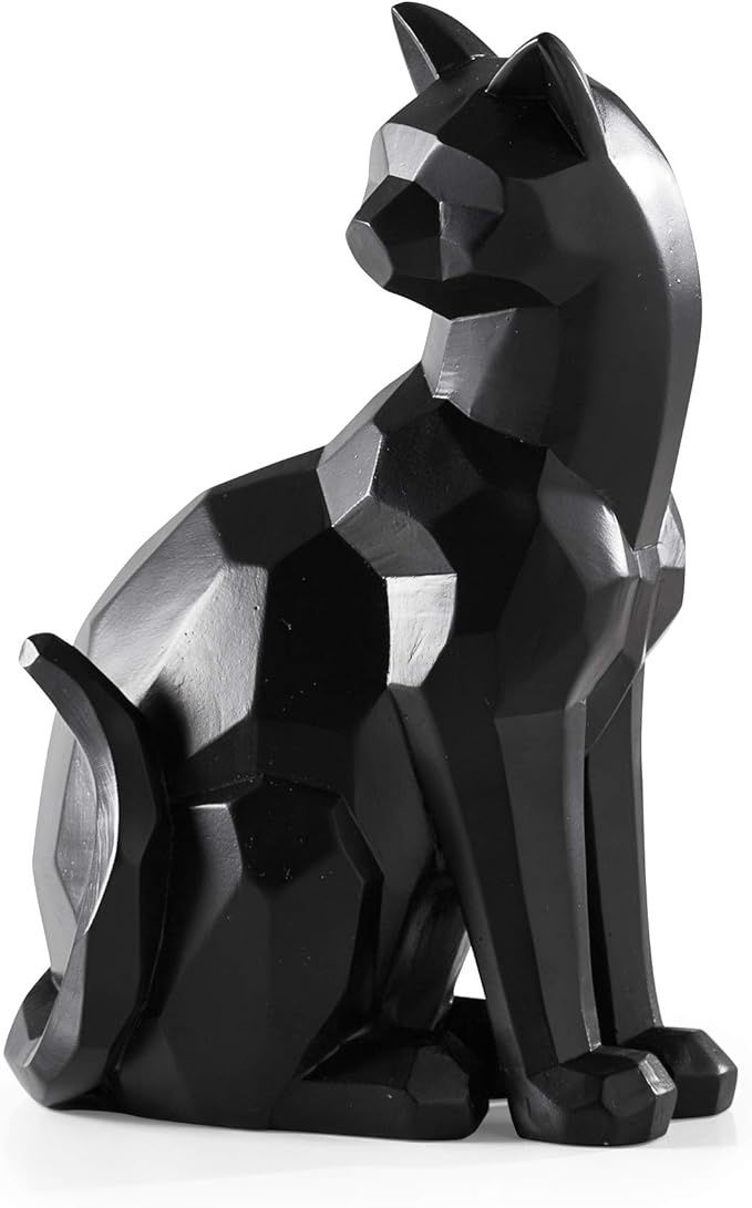 Carved Angle Sitting Cat Decor Sculpture