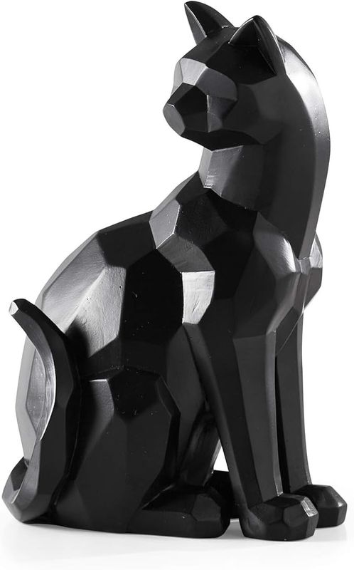 Carved Angle Sitting Cat Decor Sculpture