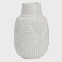 Argyle Embossed Stripe Matte White Ceramic Vase
