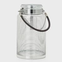 Chrome Glass Lantern w/Leather Handle