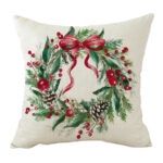 Cushion Decorative Wreath w/ Greenery. Red Ribbon, Berries, &amp; Pine Cone