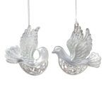 Dove Clear/Pear White w/Frost Glitter Ornament