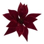 Poinsettia Head Red Dark Velvet w/Clip