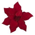 Poinsettia Head Red Velvet w/Glitter Border &amp; Clip