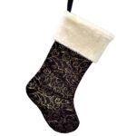 Stocking Black/Gold w/Fur Cuff &amp; Swirl Print